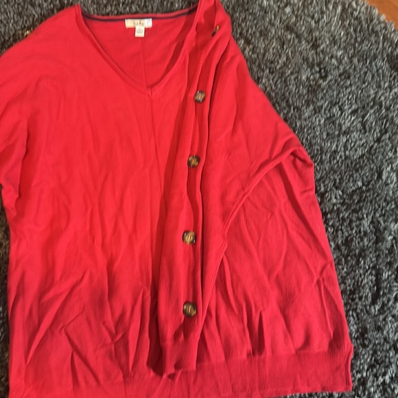 Red V-neck Sweater with Brown Buttons on Sleeves by Isela Size Large - Picture 5 of 6